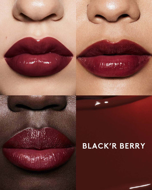 Gloss Bomb Stix in Black'r Berry on 3 different skin tones.