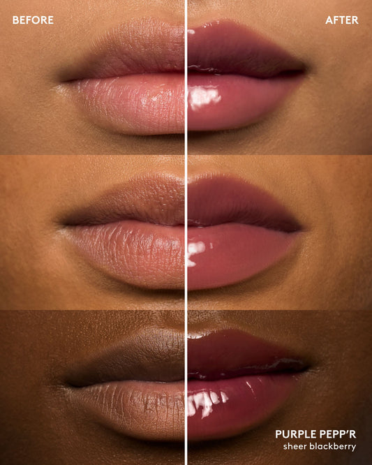 Gloss Bomb Heat Universal Lip Luminizer + Plumper — Purple Pepp'r before and after
