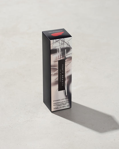 Lip paint external box stood on a gray background