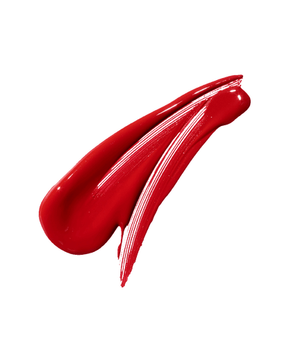 Smear of red lip paint on a white background