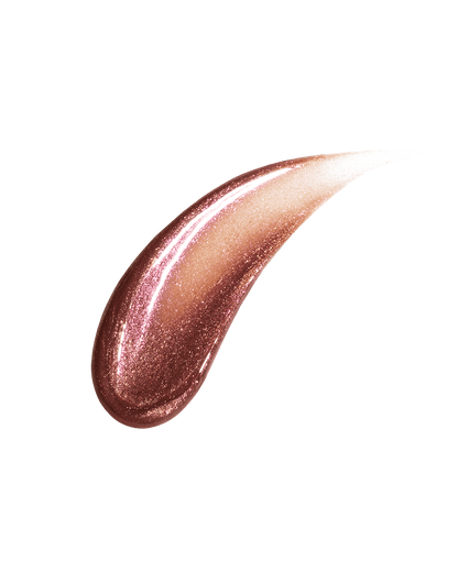 A smear of Gloss Bomb Universal Lip Luminizer in the shade Hot Chocolit Fantasy on a white background.