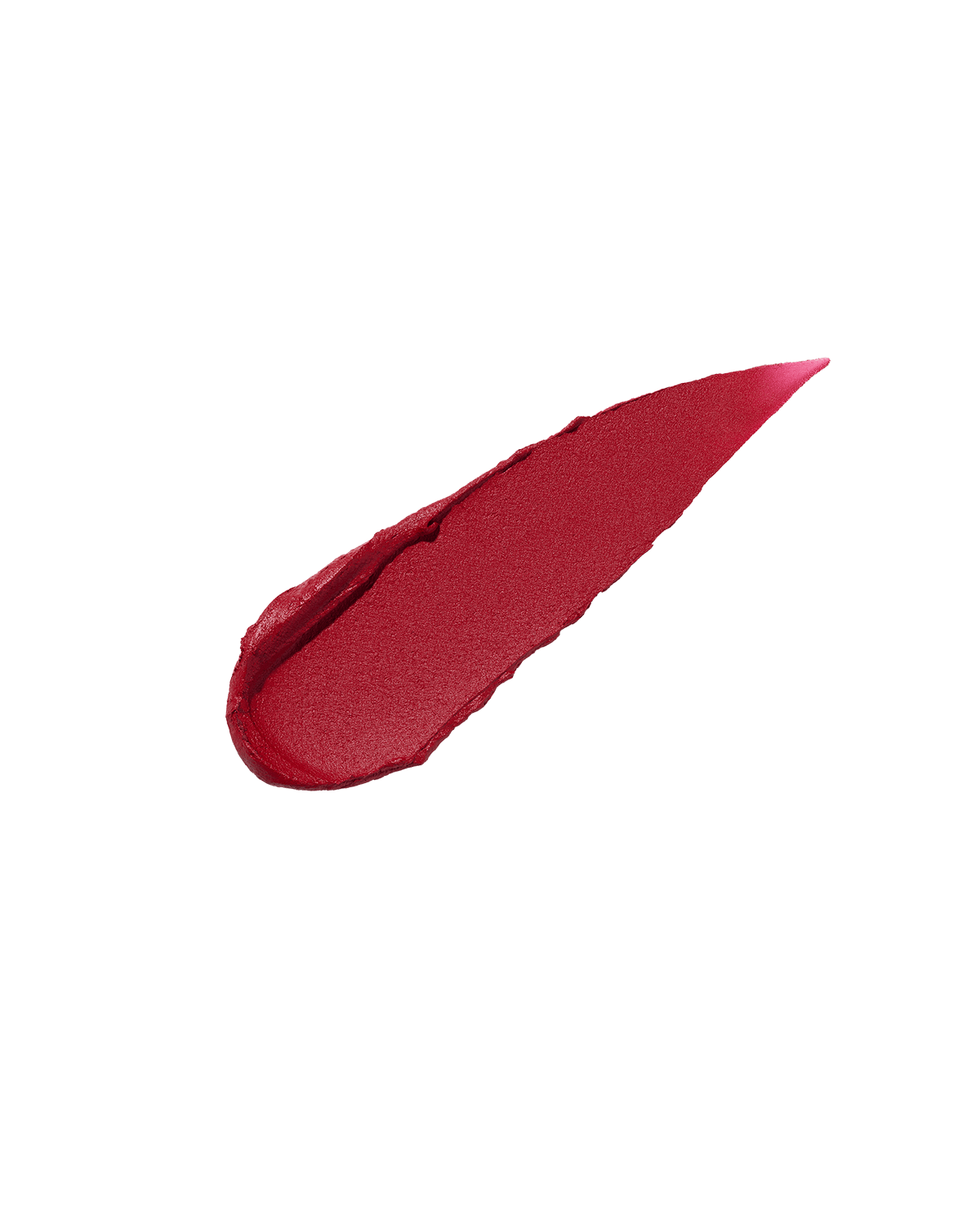 A smear of Fenty Icon Velvet lipstick in red color on a translucent background.
