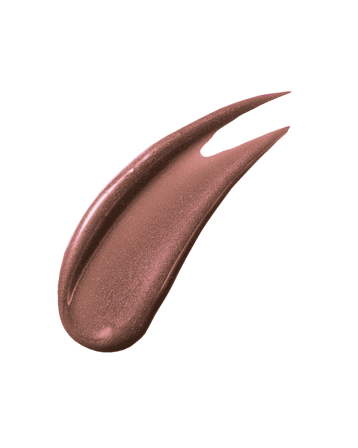 A smear of Gloss Bomb Universal Lip Luminizer in the shade Hot Chocolit on a white background.