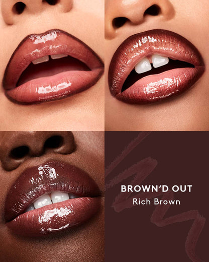 Trace'd Out Lip Liner in shade Browned Out on light, medium, and deep skin tones.