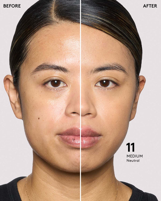 before and after of lmedium skin toned model in eaze drop stick