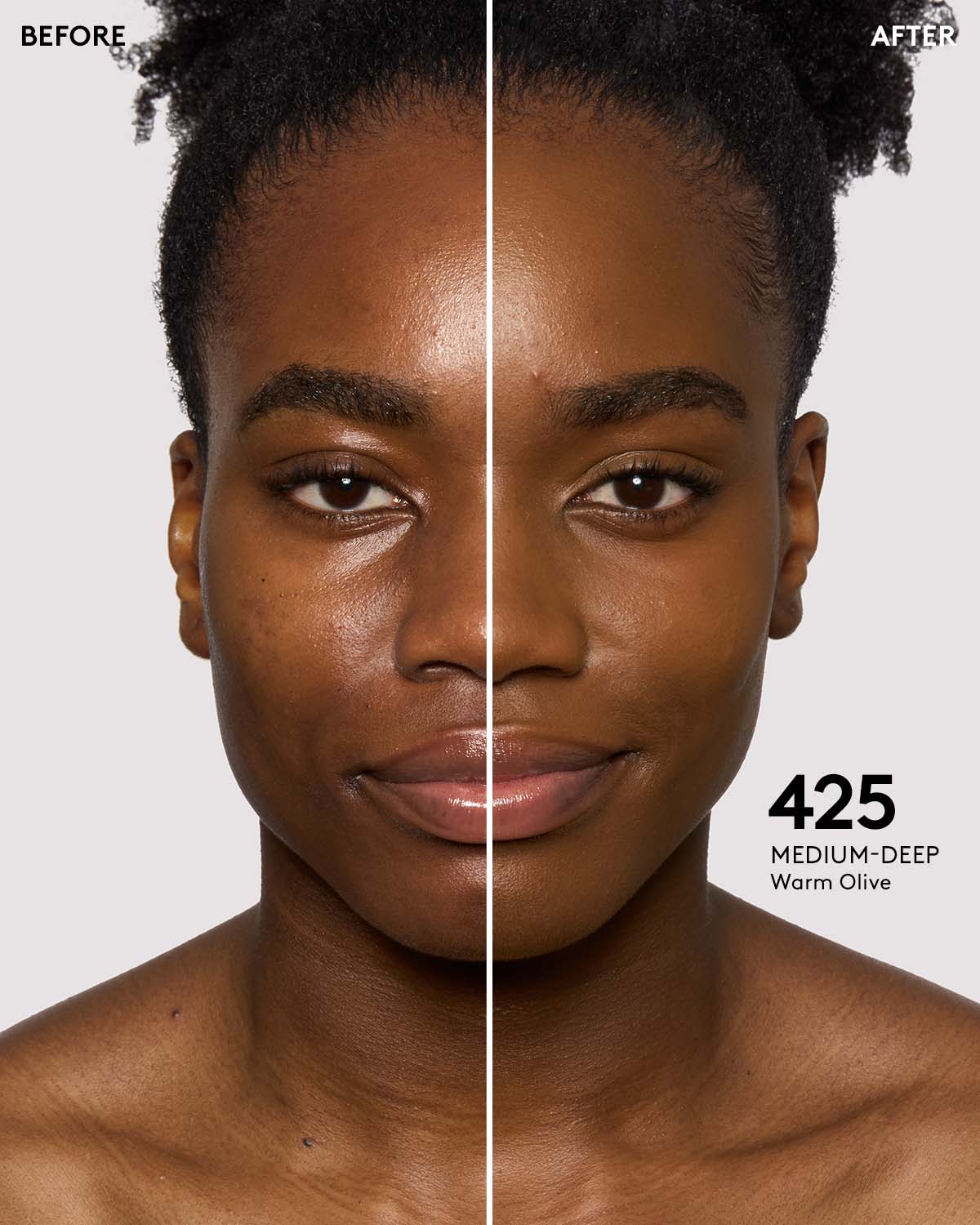 before + after imagery for shade 425 in pro filt'r soft matte longwear foundation