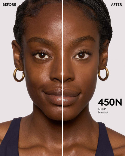 Before and after deep skin tone model.