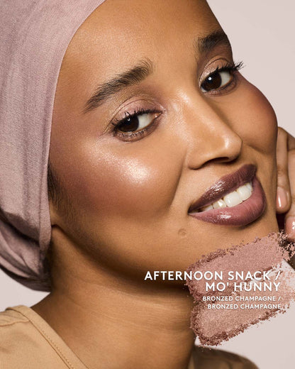 deep skin toned model wearing killawatt freestyle highlighter in shade afternoon snack/mo hunny