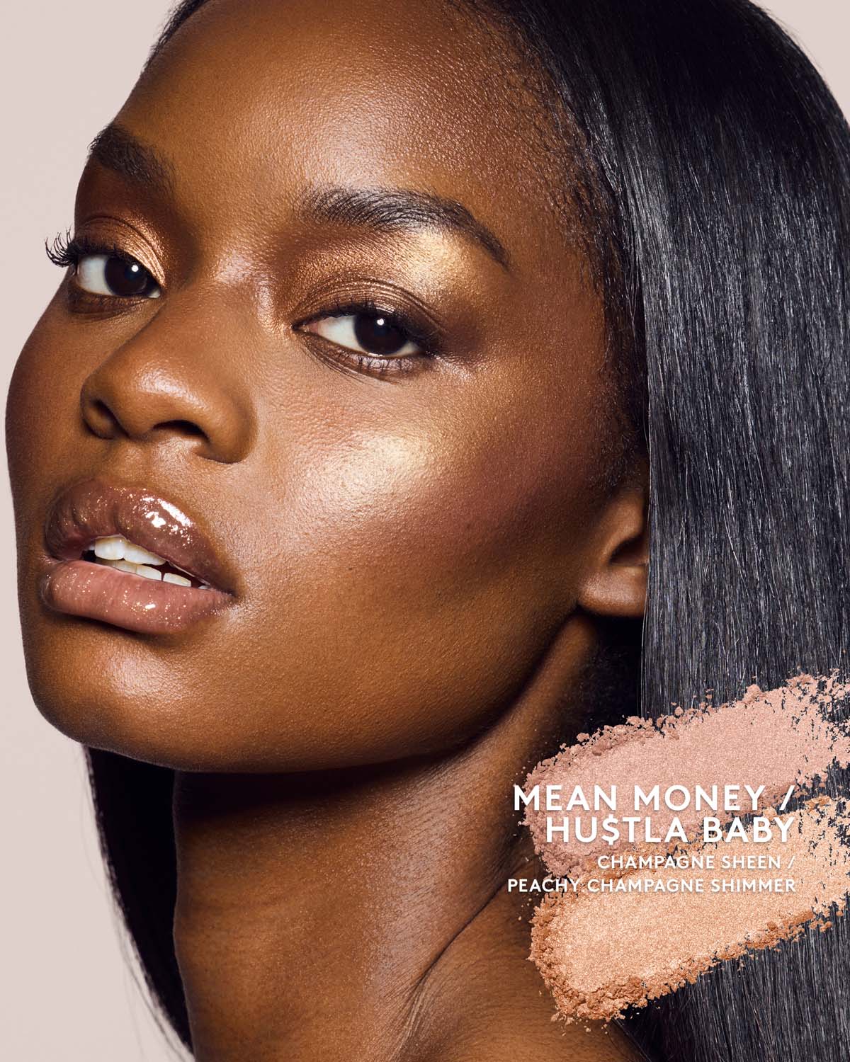 deep skin toned model wearing killawatt freestyle highlighter in shade mean money/hu$tla baby