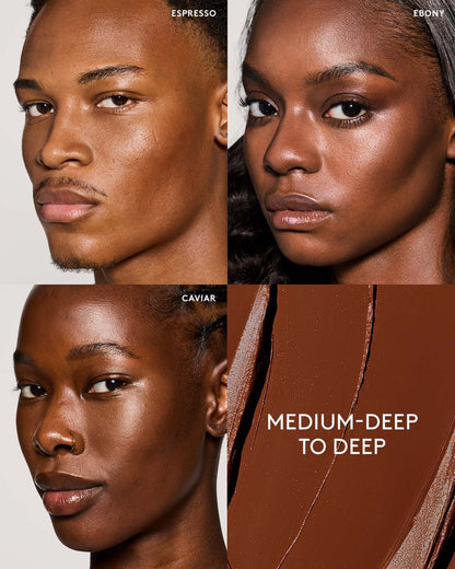 Medium-deep to deep skin tone model shade grid.