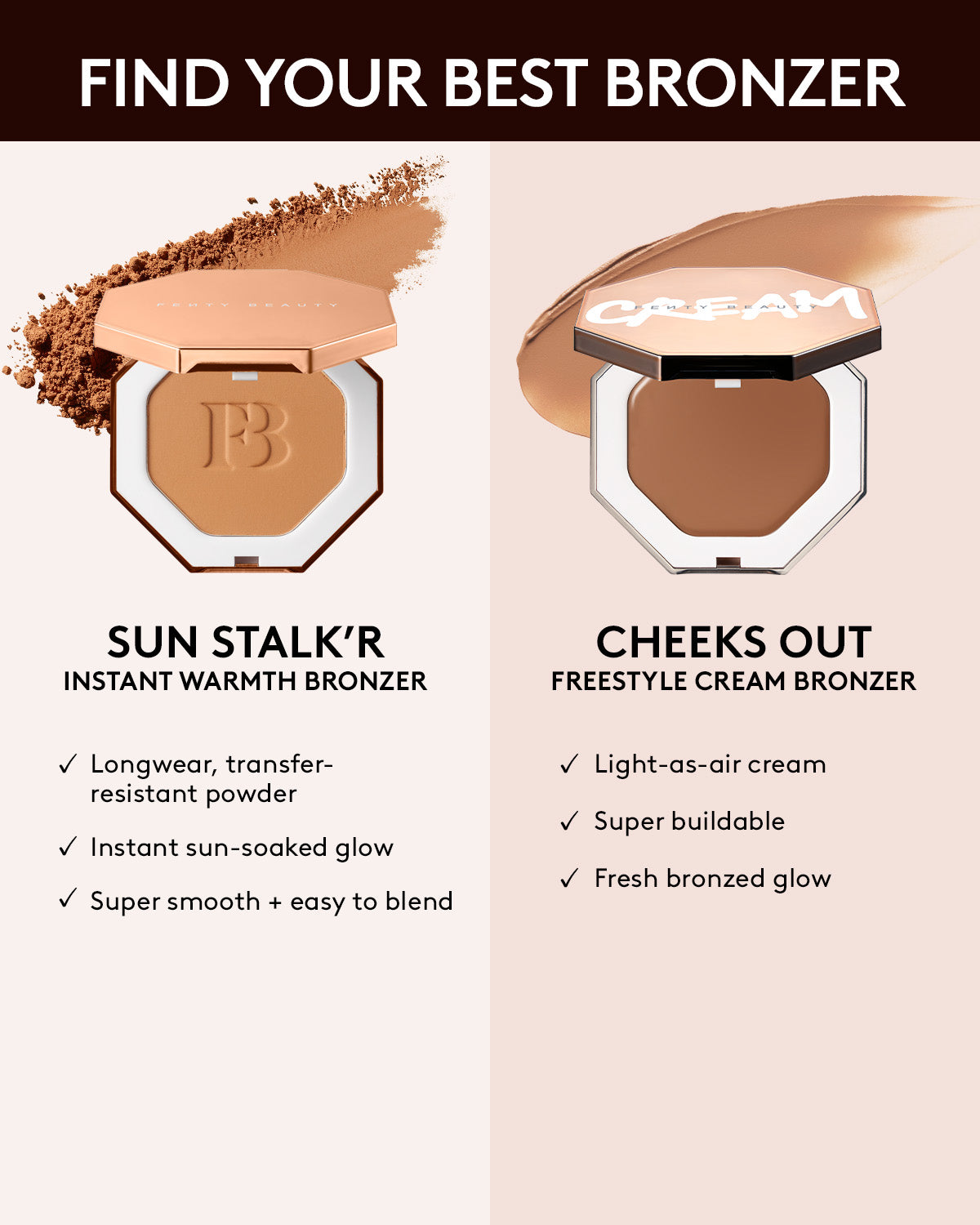 Comparison of sun stalk'r bronzer and cheeks out bronzer.