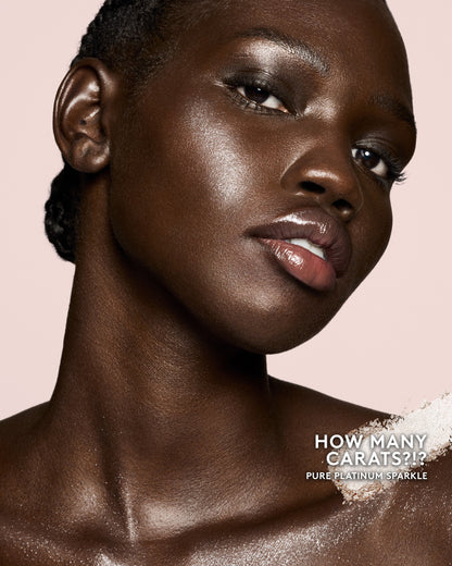 deep skin toned model wearing diamond bomb all over diamond veil in shade how many carats?!?