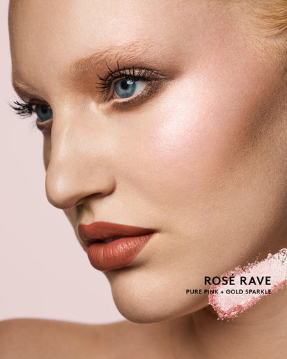 light skin toned model wearing diamond bomb all over diamond veil in shade rose rave