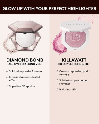 comparison chart between diamond bomb and killawatt highlighters