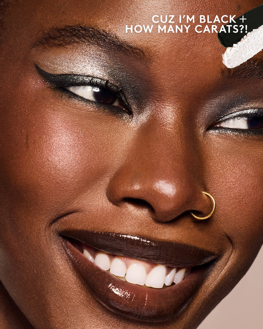 Model wearing Shadowstix Diamonds Diamond Veil Eyeshadow Sticks in shade How Many Carats?!.