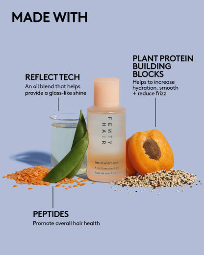 Fenty Hair product with ingredients listed on a blue background