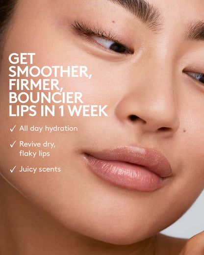 Get smoother, firmer, bouncier lips in 1 week. All day hydration; revive dry, flaky lips; juicy scents.
