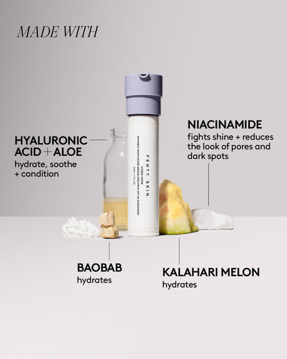 made with hyaluronic acid + aloe, niacinimide, baobab, kalahari melon