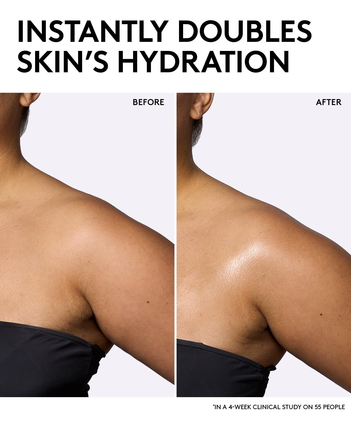 before and after of an arm with double the hydration using butta drop body creme