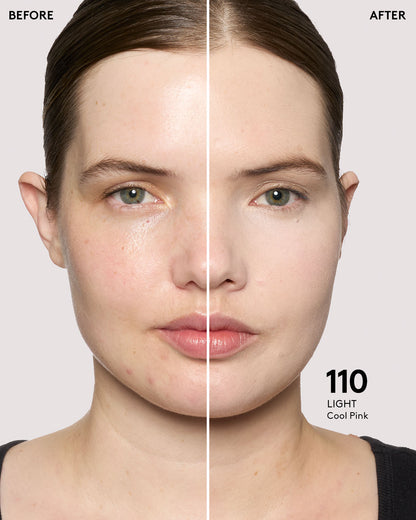 before and after of light skin toned model in pro filt'r concealer
