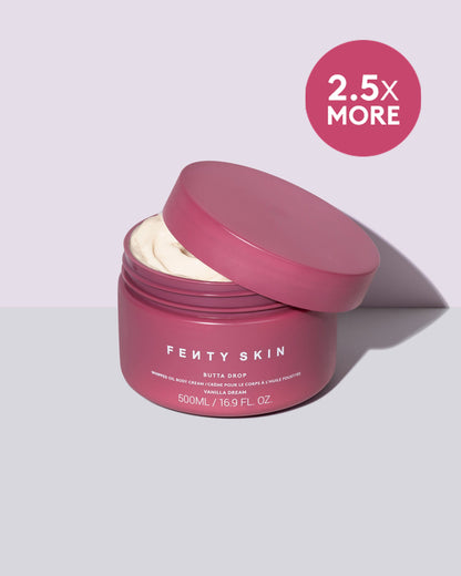 Jumbo Butta Drop Whipped Oil Body Cream with Tropical Oil + Shea Butter open product image with badge calling out that it contains 2.5x amount from the standard.